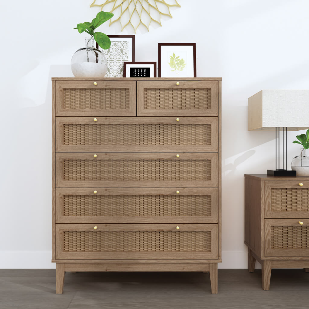 Bordeaux Boho Natural Wood & Rattan Chest of Drawers